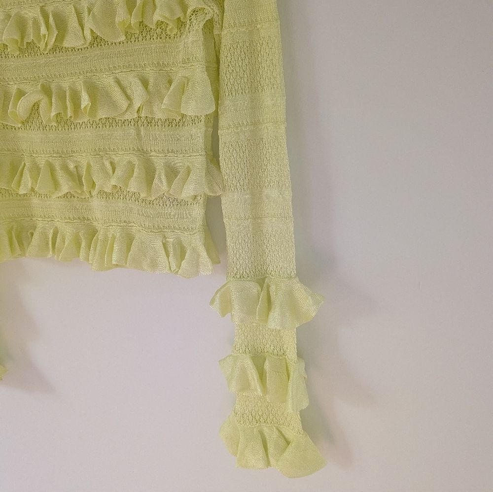 NWT! Anthropologie Light Green Ruffle Knit Sweater M - Picture 8 of 9